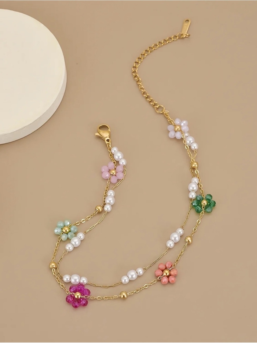 Gold Multicolor Floral Pearl Chain anklets- Women Jewelry